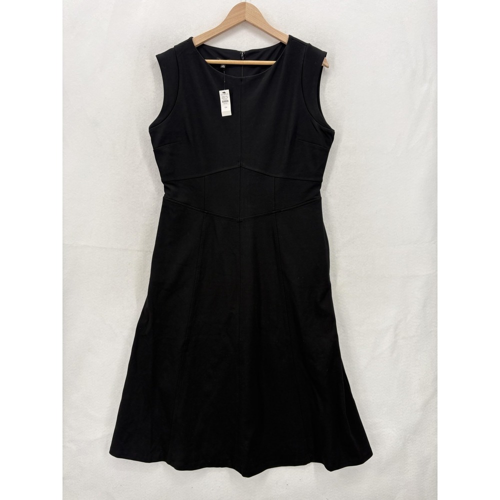 Talbots Dress Womens 12P Black Sleeveless Fit & Flare Knit Midi Work Career NWT